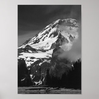 Mount Rainier Black and White Poster