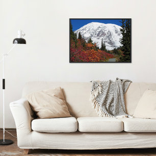 Mount Rainier Fall Colors Photo Glossy Poster
