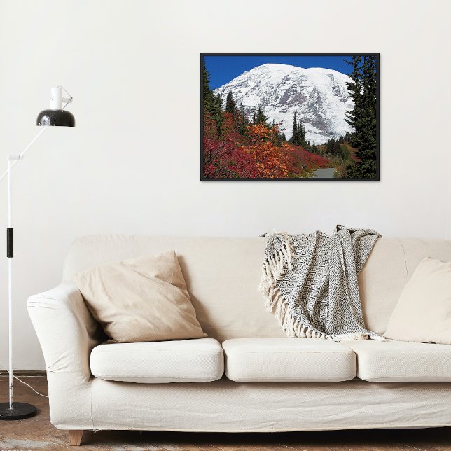 Mount Rainier Fall Colors Photo Glossy Poster (In Situ)