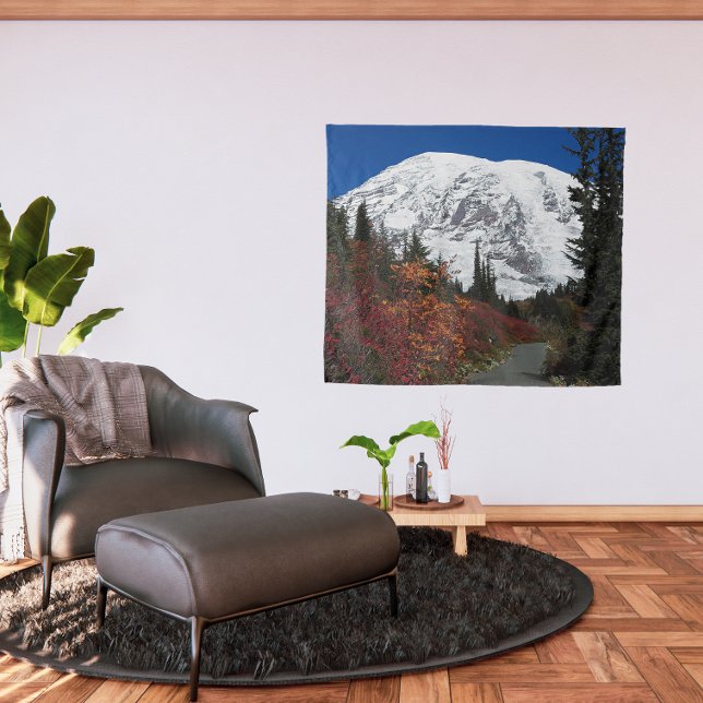 Mount Rainier Hiking Trail Fall Colour Tapestry (In Situ (Living Room))