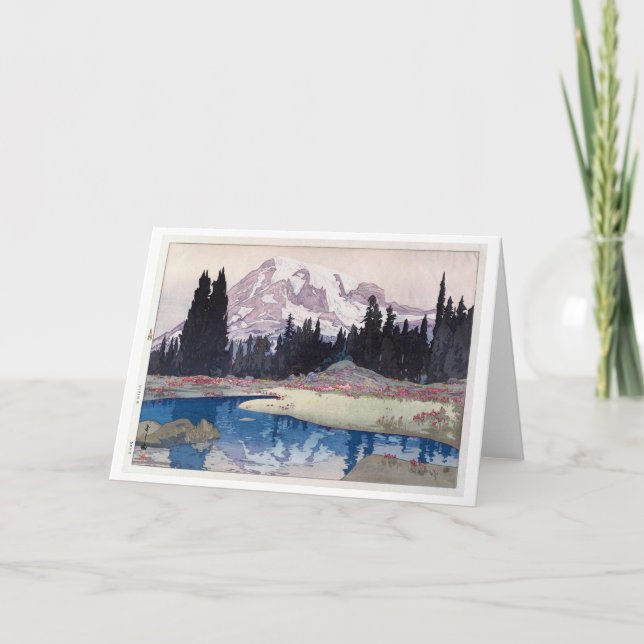 Mount Rainier, Hiroshi Yoshida, Woodcut Card (Front)