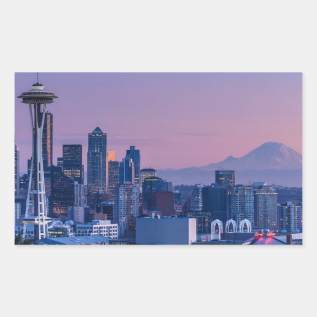 Mount Rainier in the background. Rectangular Sticker (Front)