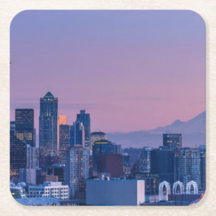 Mount Rainier in the background. Square Paper Coaster