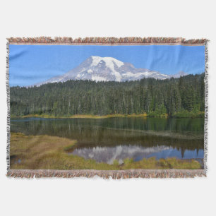 Mount Rainier Lake Reflection Landscape Throw Blanket