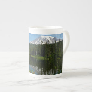 Mount Rainier Lake Reflection with Wildflowers Bone China Mug