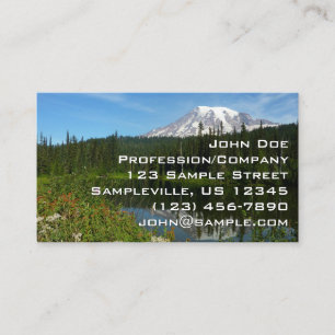 Mount Rainier Lake Reflection with Wildflowers Business Card