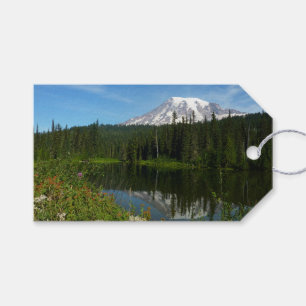 Mount Rainier Lake Reflection with Wildflowers Gift Tags
