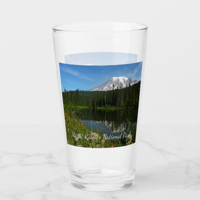 Mount Rainier Lake Reflection with Wildflowers Glass (Front)