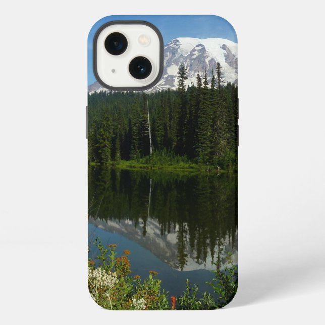 Mount Rainier Lake Reflection with Wildflowers iPhone Case (Back)