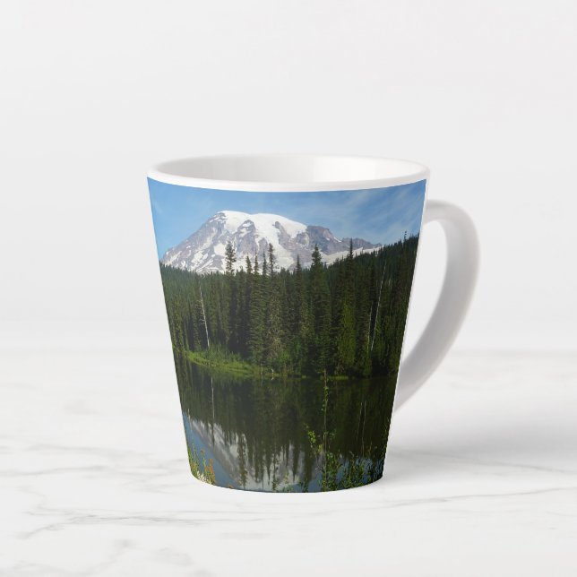 Mount Rainier Lake Reflection with Wildflowers Latte Mug (Right Angle)