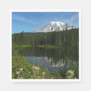 Mount Rainier Lake Reflection with Wildflowers Napkin