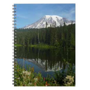 Mount Rainier Lake Reflection with Wildflowers Notebook
