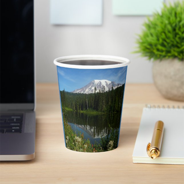 Mount Rainier Lake Reflection with Wildflowers Paper Cups (Insitu)