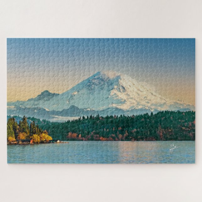 Mount Rainier & Lake Washington Sunset Fine Art Jigsaw Puzzle (Horizontal)