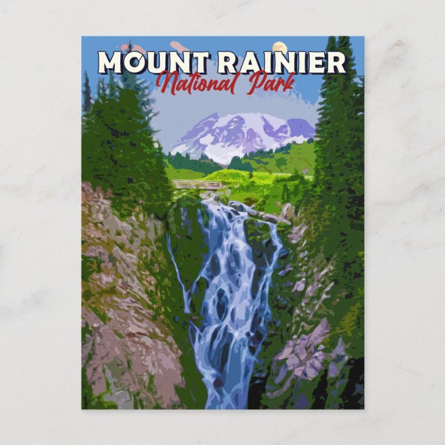 Mount Rainier Landscape Waterfall Postcard (Front)
