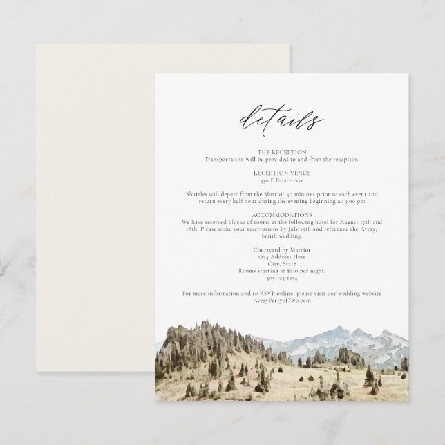 MOUNT RAINIER Mountain Wedding Details Card (Front/Back)