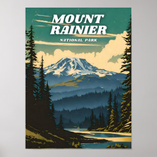 Mount Rainier National Park illustration retro Poster