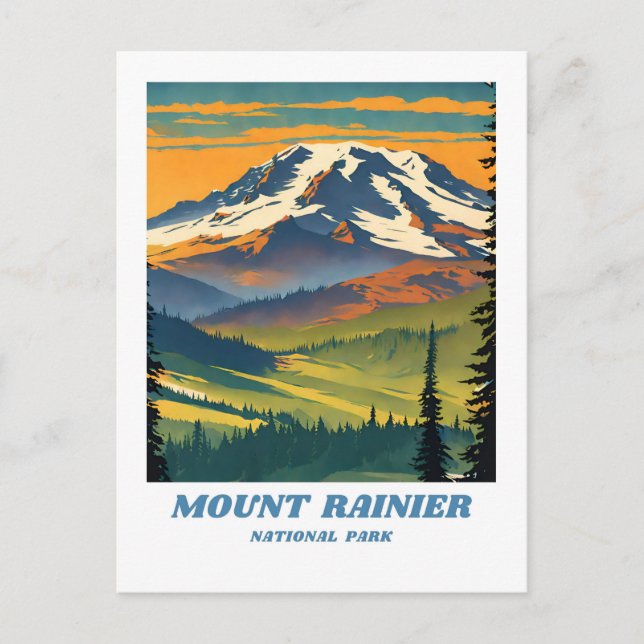 Mount Rainier National Park illustration retro Vac Postcard (Front)