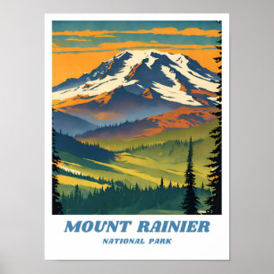 Mount Rainier National Park illustration retro Vac Poster