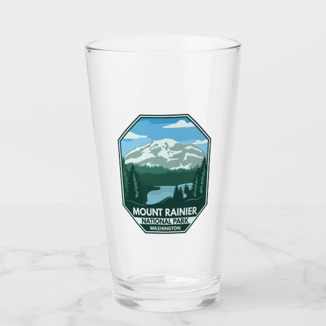 Mount Rainier National Park Minimal Retro Emblem Glass (Front)