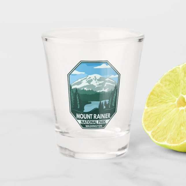 Mount Rainier National Park Minimal Retro Emblem Shot Glass (Front)
