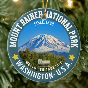Mount Rainier National Park - Mountain Adventure  Ceramic Tree Decoration