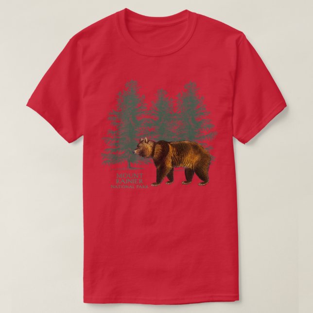Mount Rainier National Park Washington Bear Trees  T-Shirt (Design Front)