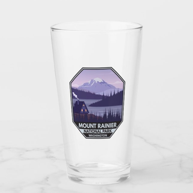 Mount Rainier National Park Washington Cabin Retro Glass (Front)
