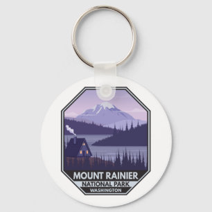 Mount Rainier National Park Washington Cabin Retro Key Ring