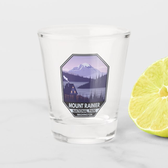 Mount Rainier National Park Washington Cabin Retro Shot Glass (Front)