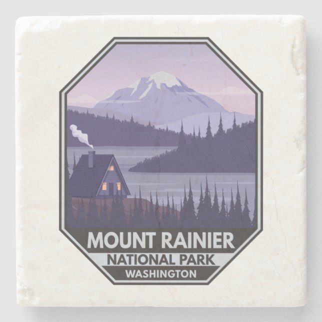 Mount Rainier National Park Washington Cabin Retro Stone Coaster (Front)