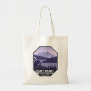Mount Rainier National Park Washington Cabin Retro Tote Bag