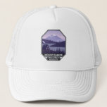 Mount Rainier National Park Washington Cabin Retro Trucker Hat<br><div class="desc">Mount Rainier vector artwork design. The park is surrounded by valleys,  waterfalls,  and subalpine meadows.</div>