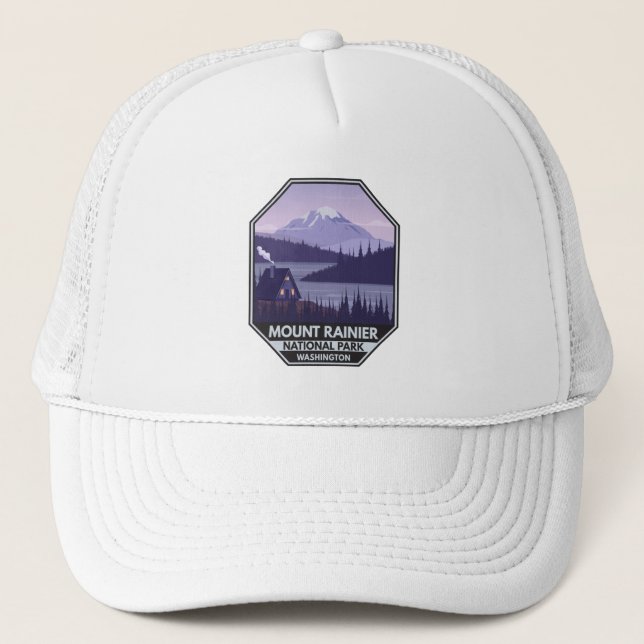 Mount Rainier National Park Washington Cabin Retro Trucker Hat (Front)