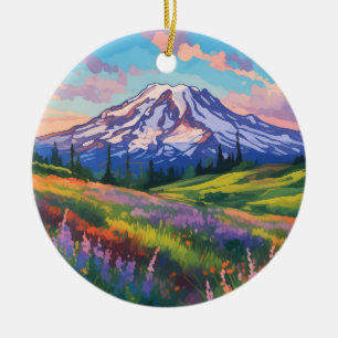 Mount Rainier National Park Washington Ceramic Tree Decoration