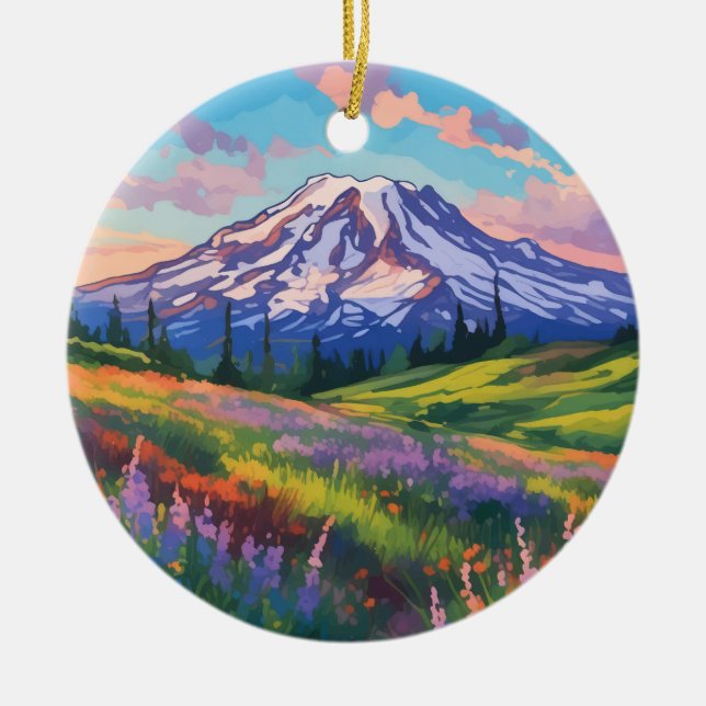 Mount Rainier National Park Washington Ceramic Tree Decoration (Front)