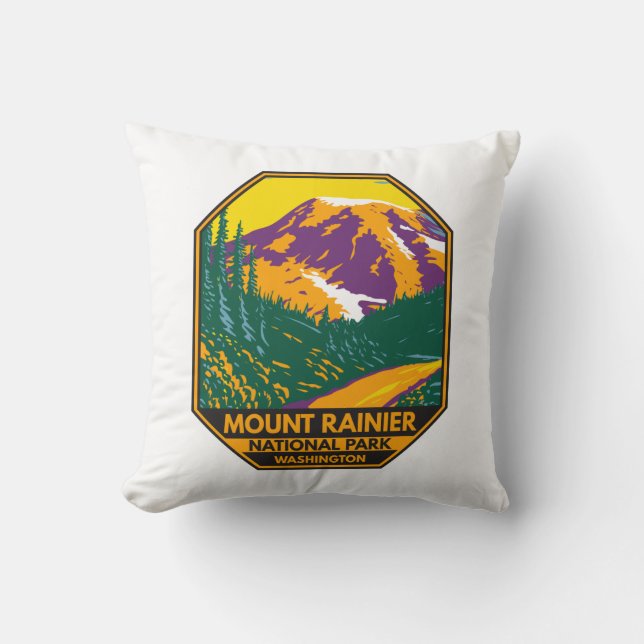 Mount Rainier National Park Washington Retro  Cushion (Front)