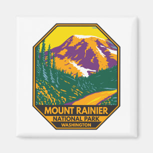 Mount Rainier National Park Washington Retro  Magnet