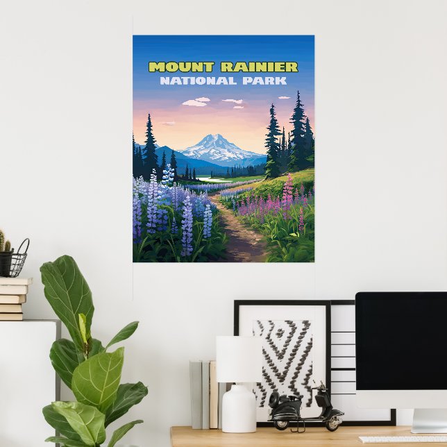 Mount Rainier National Park Washington Retro Poster (Home Office)