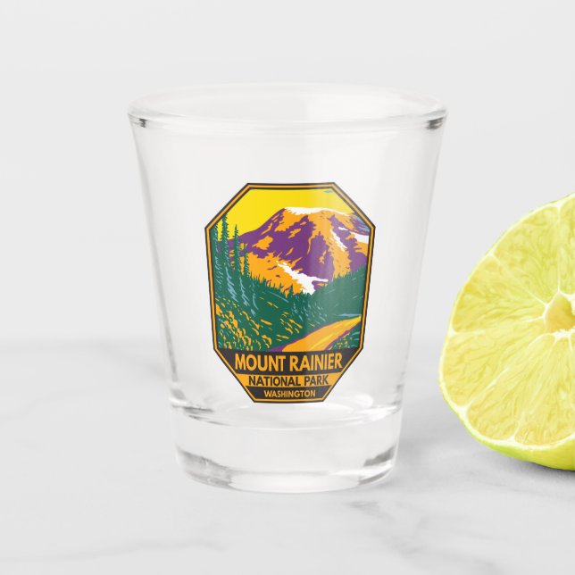 Mount Rainier National Park Washington Retro  Shot Glass (Front)