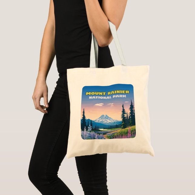 Mount Rainier National Park Washington Retro Tote Bag (Front (Product))