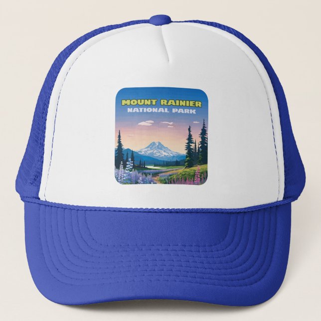 Mount Rainier National Park Washington Retro Trucker Hat (Front)