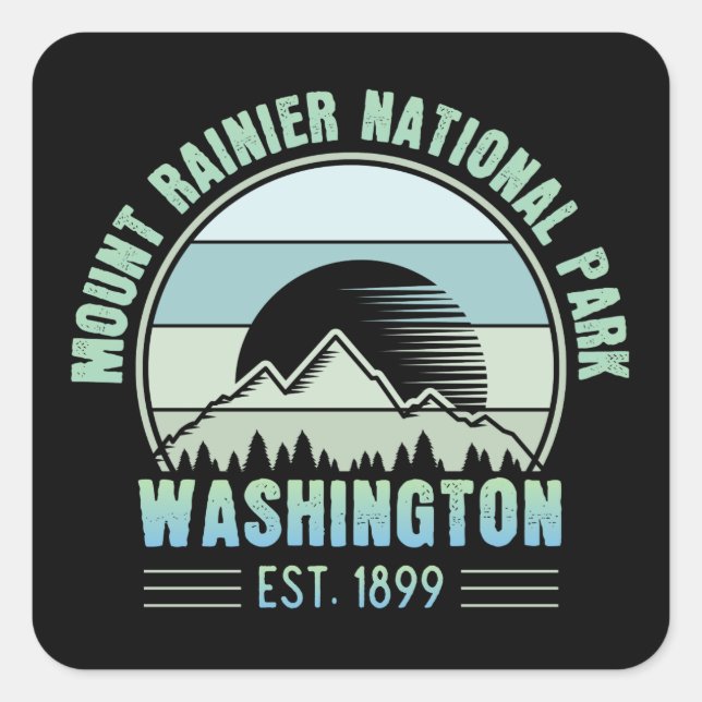Mount Rainier National Park Washington USA Retro Square Sticker (Front)