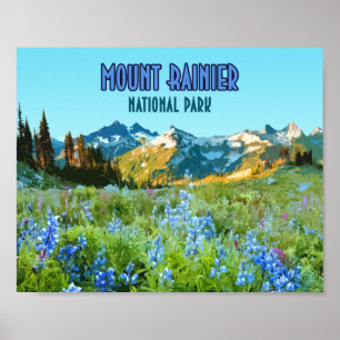 Mount Rainier National Park Washington Vintage Poster