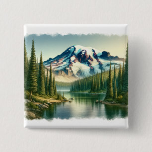 Mount Rainier National Park watercolor 15 Cm Square Badge