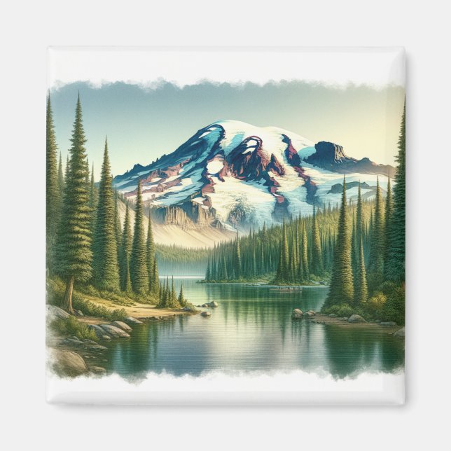 Mount Rainier National Park watercolor Magnet (Front)