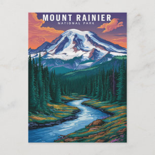 Mount Rainier National Park Watercolor Postcard