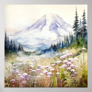 Mount Rainier National Park Watercolor Poster