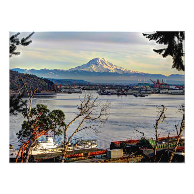 Mount Rainier Overlooks The Port of Tacoma Photo Print (Front)
