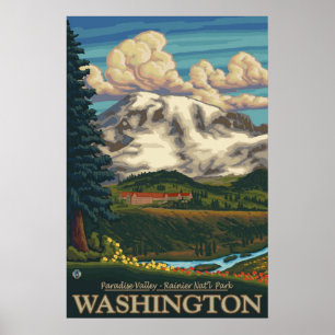 Mount Rainier - Paradise Inn Lodge - Travel Poster